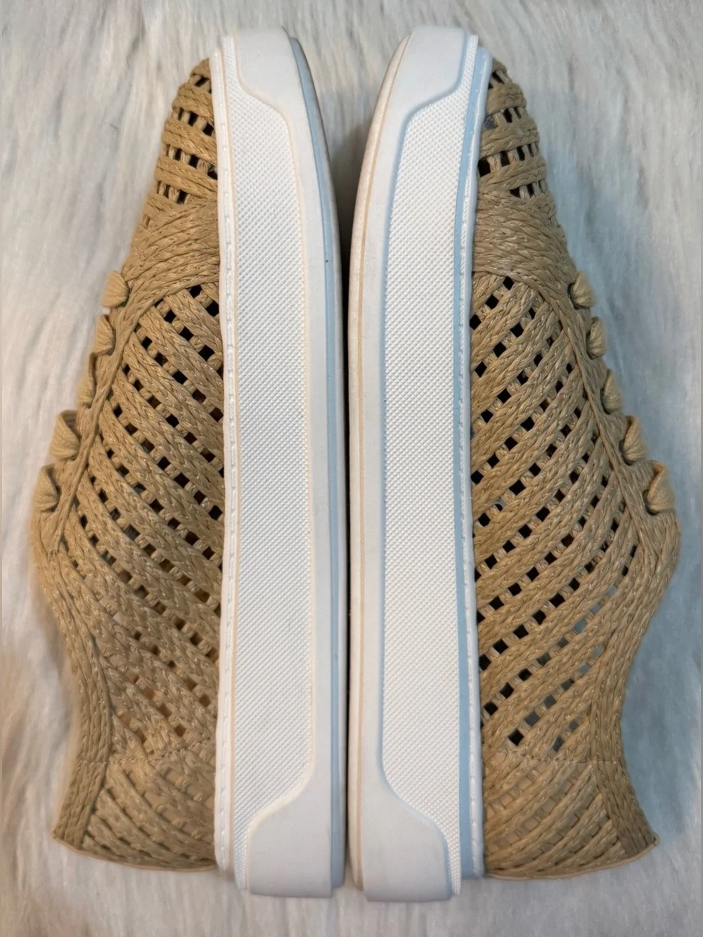 Charles David Sport Reason Raffia Platform Dress Sneaker Cream Tan Natural EUC